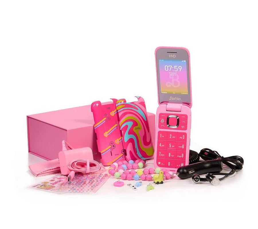 Tracfone HMD Barbie Flip Phone W/1200 Talk and Text 1 Year Plan