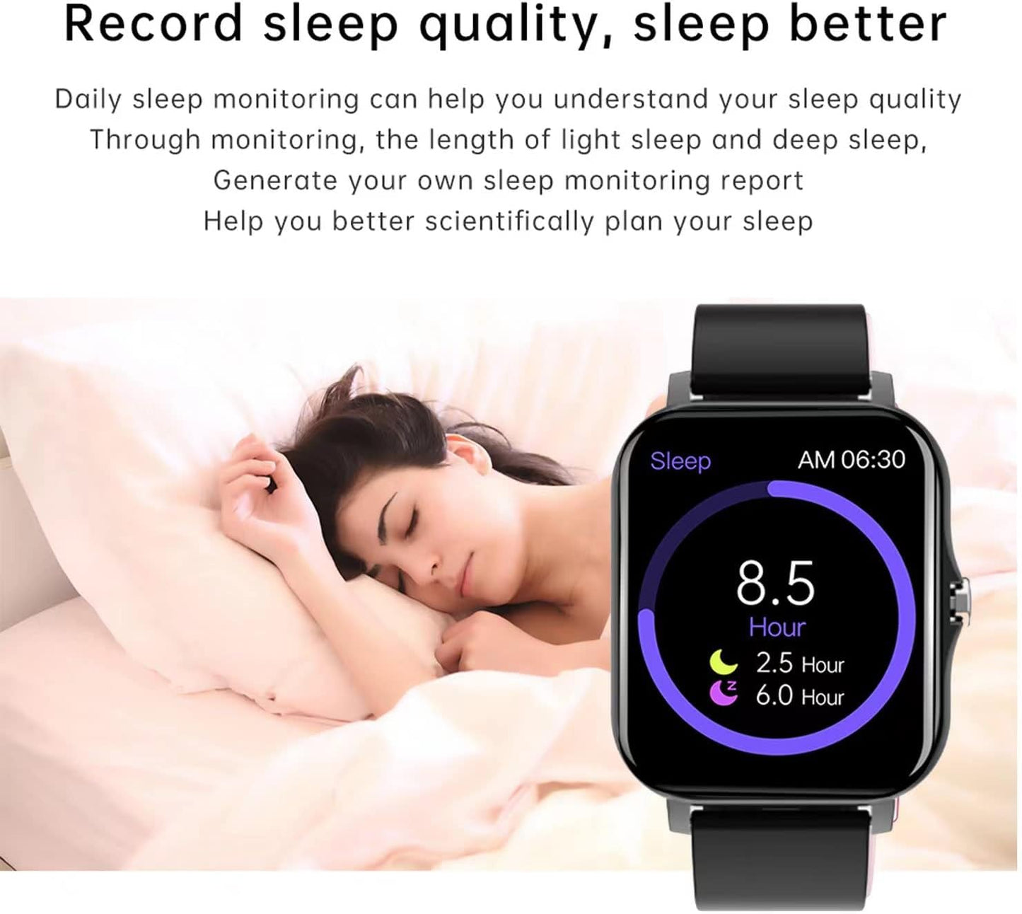 Smart Fitness Tracker Watch for Android/Ios - IP68 Waterproof, Heart Rate/Blood Oxygen/Sleep Monitoring, 8 Sports Modes, Breath Training, Weather Updates - 1.69-Inch Display for Men and Women